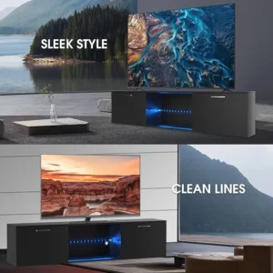 Innovative TV Unit Cabinet Ufurniture with Adjustable LED Lights – 160cm Modern TV Stand Entertainment Unit with Large Storage